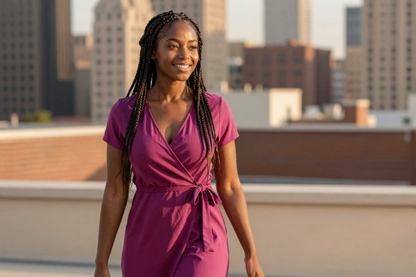 Local Size Matches category preview with member Riley on a city rooftop at golden hour