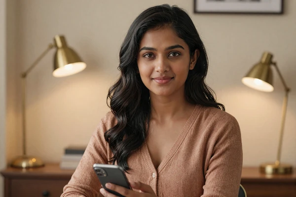 Member reviewing safety settings on her phone, illustrating the online dating safety tips article